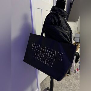Victoria's Secret black tote bag with gold stripes